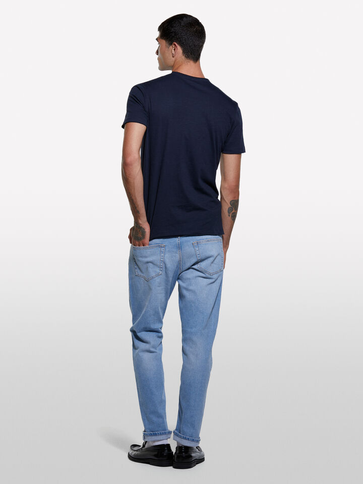 Dark blue slim fit short sleeve t-shirt - men's short sleeve t-shirts - Dark Blue | Sisley image number 2